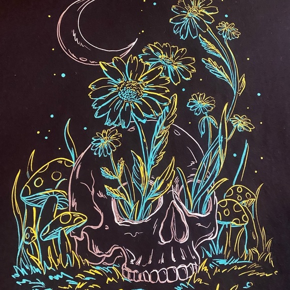 Black Graphic T-Shirt with Floral Skull Design Into the am - Picture 3 of 5